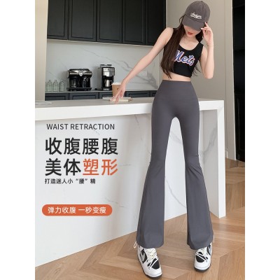 鲨鱼喇叭裤女外穿春夏薄款马蹄裤高腰收腹健身微喇显瘦瑜伽九分裤图5