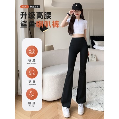 鲨鱼喇叭裤女外穿春夏薄款马蹄裤高腰收腹健身微喇显瘦瑜伽九分裤图2