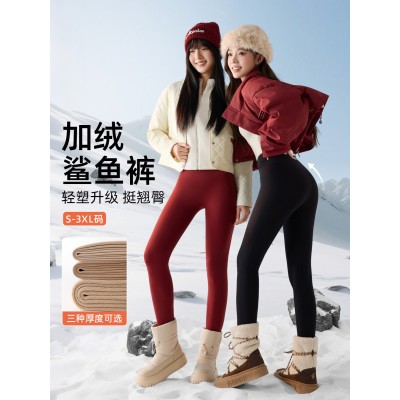 加绒打底裤高腰收腹提臀鲨鱼裤女可外穿紧身打底裤秋冬加厚保暖裤图3