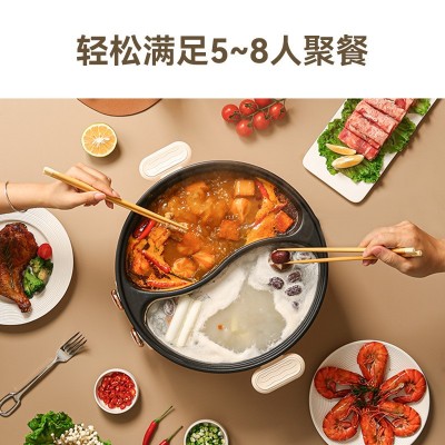 厂家直销6L大容量家用厨房电火锅煎烤炖煮一体锅冬季鸳鸯锅 10件图2