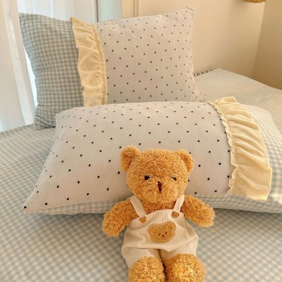 奶呼呼波点拼接花边牛奶绒保暖四件套少女心双面绒被套法兰床单笠 1套图3