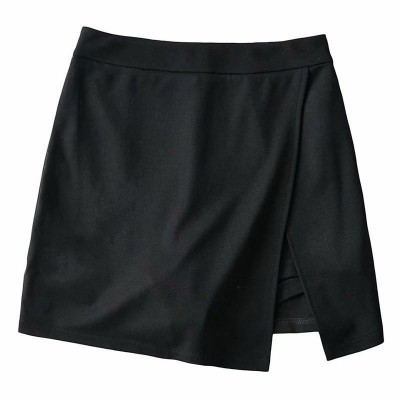 大码女装胖mm高腰短款纯色侧开叉防走光短裙半身裙不规则a字裙裤 2件图3