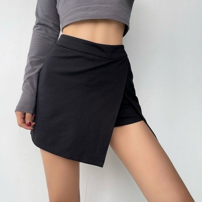 大码女装胖mm高腰短款纯色侧开叉防走光短裙半身裙不规则a字裙裤 2件图4