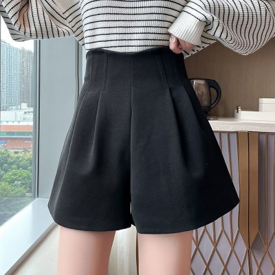 大码毛呢短裤女秋冬季2021新款高腰爆款靴裤百搭显瘦配靴子阔腿裤 2件图2