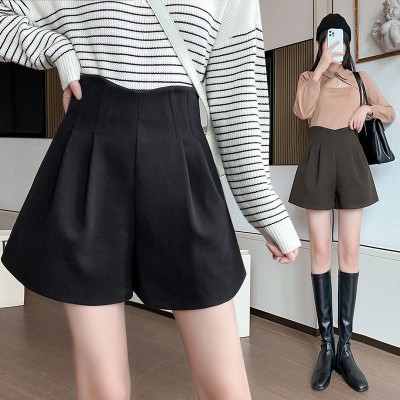 大码毛呢短裤女秋冬季2021新款高腰爆款靴裤百搭显瘦配靴子阔腿裤 2件图3