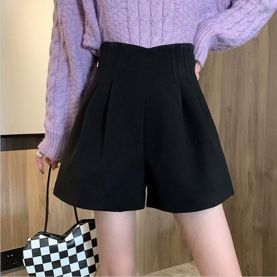 大码毛呢短裤女秋冬季2021新款高腰爆款靴裤百搭显瘦配靴子阔腿裤 2件图4