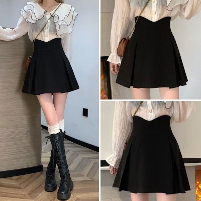大码女装黑色鱼骨高腰半身裙设计感小众A字短裙遮跨小个子百褶裙 2件图2