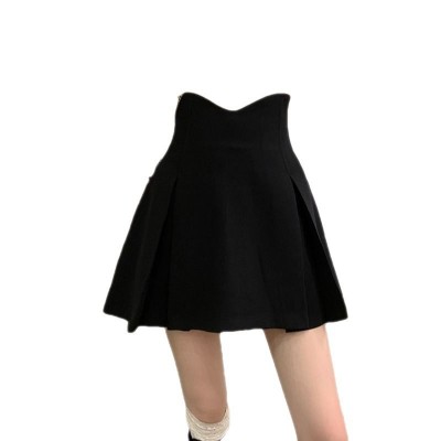 大码女装黑色鱼骨高腰半身裙设计感小众A字短裙遮跨小个子百褶裙 2件图4