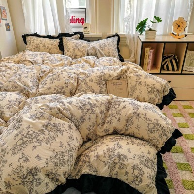 2025新款轻法式赫本风灯芯绒牛奶绒四件套立体韩版花边复古牛奶绒 1套图5