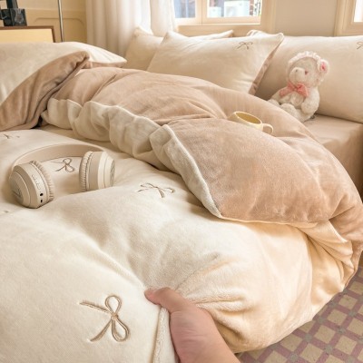 牛奶绒床上四件套2025新款床品冬季双面珊瑚法兰绒床单被套三件套 1套图3