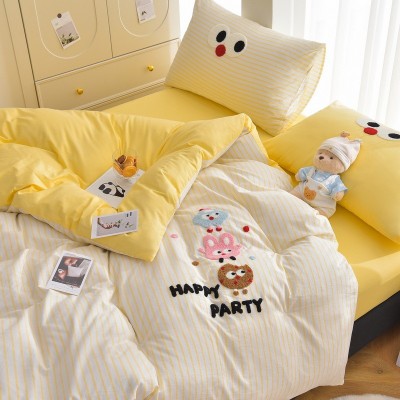 2025新款A类全棉60支水洗棉毛巾绣四件套-卡通多巴胺床品套件 1套图4