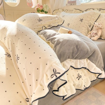 2025冬季新品加厚保暖牛奶绒防静电高端卡通韩版床单被套三四件套 1件图2