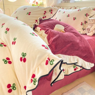 2025冬季新品加厚保暖牛奶绒防静电高端卡通韩版床单被套三四件套 1件图5