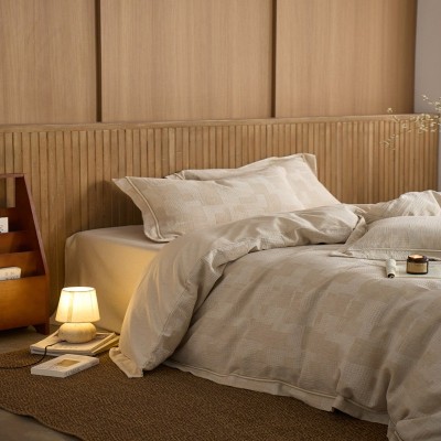 简约素色棉麻色织大提花四件套20%亚麻80%棉亲肤跨境床上用品批发 1套图2