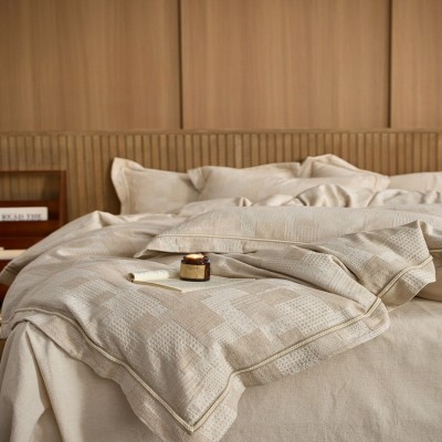 简约素色棉麻色织大提花四件套20%亚麻80%棉亲肤跨境床上用品批发 1套图4