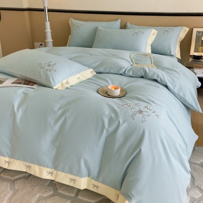 高端刺绣纯棉四件套 简约轻奢素色全棉床单被套床笠100棉床上用品 1套图5