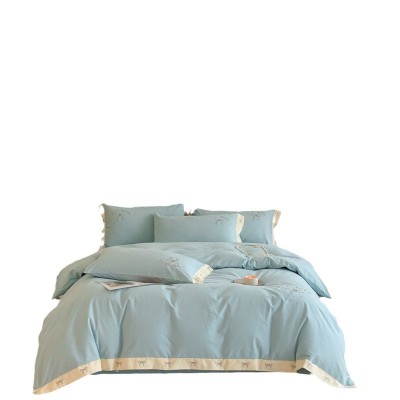 高端刺绣纯棉四件套 简约轻奢素色全棉床单被套床笠100棉床上用品 1套图2