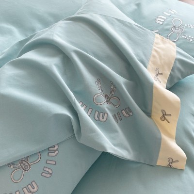 高端刺绣纯棉四件套 简约轻奢素色全棉床单被套床笠100棉床上用品 1套图4