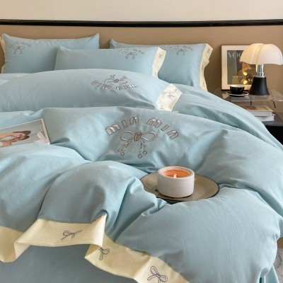 高端刺绣纯棉四件套 简约轻奢素色全棉床单被套床笠100棉床上用品 1套图3