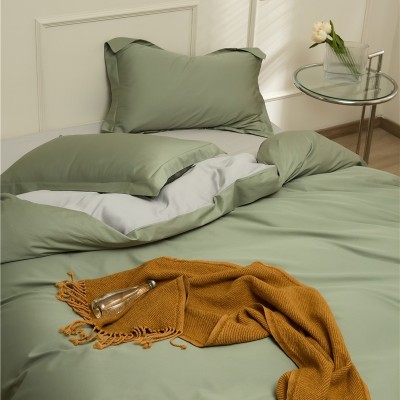 轻奢100支新疆长绒棉四件套1.2m床笠纯棉全棉三件套纯色家用被套 1套图3