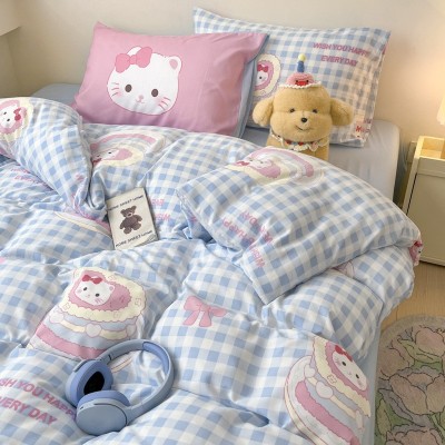 水洗棉四件套床单被套学生宿舍卡通简约风三件套床品南通家纺批发 1套