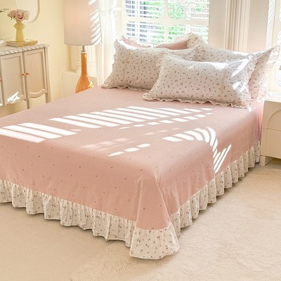 浪漫花边款公主风织带纯棉四件套法式全棉少女床上用品荷叶边被套 1套图4