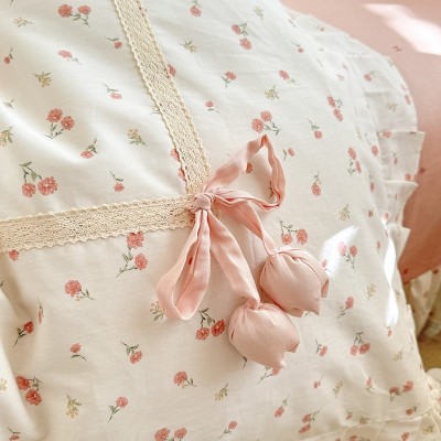 浪漫花边款公主风织带纯棉四件套法式全棉少女床上用品荷叶边被套 1套图2