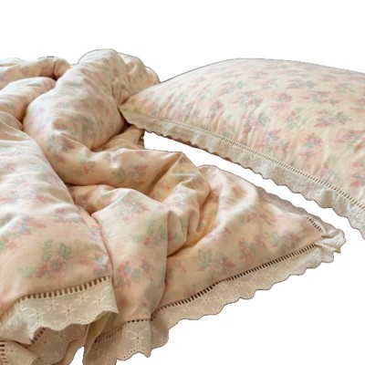 A类全棉双层纱布四件套法式蕾丝边碎花纯棉花边被套床单宿舍床品4 1套图5