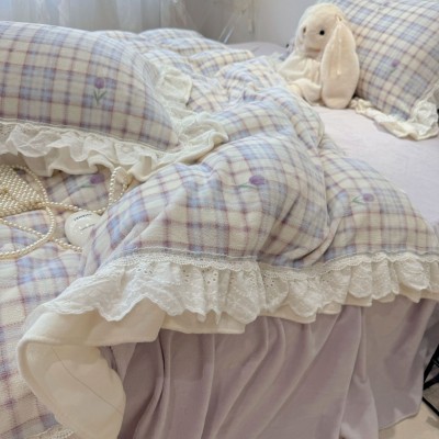 韩系少女风牛奶绒花边款四件套秋冬加厚床裙款三件套床上用品加绒 1套图5