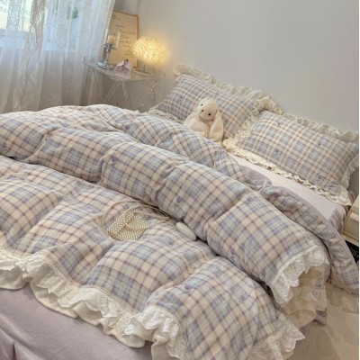 韩系少女风牛奶绒花边款四件套秋冬加厚床裙款三件套床上用品加绒 1套图2