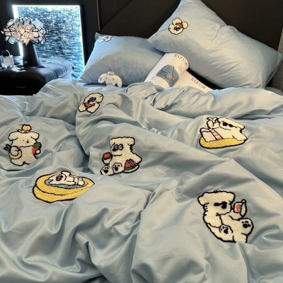 S被套床单超柔卡通水洗小狗冰丝四件套刺绣儿童宿舍床上三件套可 1件图2