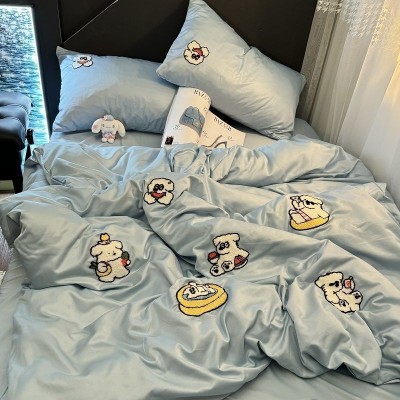 S被套床单超柔卡通水洗小狗冰丝四件套刺绣儿童宿舍床上三件套可 1件