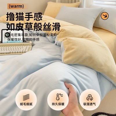 S冬季加厚双面牛奶绒四件套床单款宿舍学生三件套拼色床单被套 1套图2