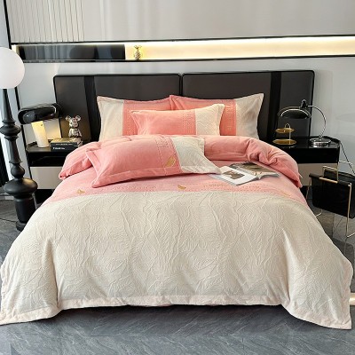 a类雕花牛奶绒四件套冬季加厚保暖高级感床单被套珊瑚绒床上用品 1套图3