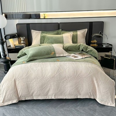 a类雕花牛奶绒四件套冬季加厚保暖高级感床单被套珊瑚绒床上用品 1套图4