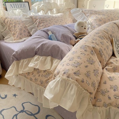 新款纯棉韩版花边四件套 全棉100棉床单被套三件套床笠款被罩床品 1套图3