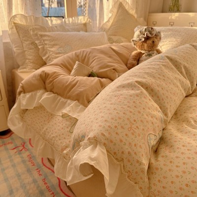 新款纯棉韩版花边四件套 全棉100棉床单被套三件套床笠款被罩床品 1套图2