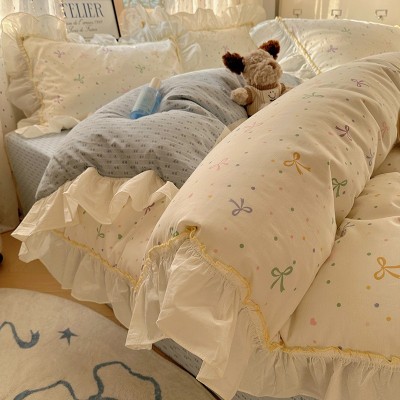 新款纯棉韩版花边四件套 全棉100棉床单被套三件套床笠款被罩床品 1套图4