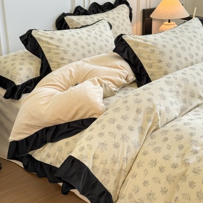 法式赫本风牛奶绒四件套冬季床上珊瑚绒床单被套三件套床笠款 1套图2