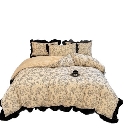 法式赫本风牛奶绒四件套冬季床上珊瑚绒床单被套三件套床笠款 1套图5