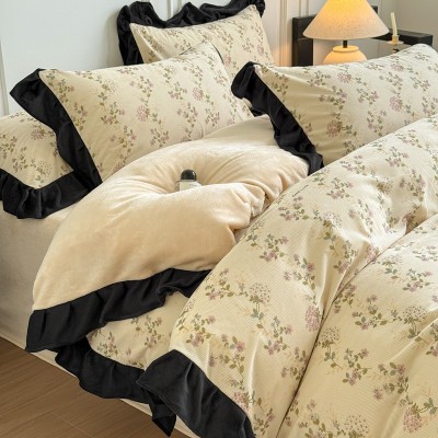 法式赫本风牛奶绒四件套冬季床上珊瑚绒床单被套三件套床笠款 1套图3