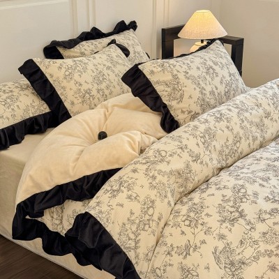 法式赫本风牛奶绒四件套冬季床上珊瑚绒床单被套三件套床笠款 1套