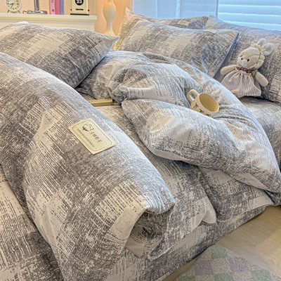 A类无印风纯棉磨毛四件套秋冬加厚床单被套全棉宿舍三件套床笠款 1套图5
