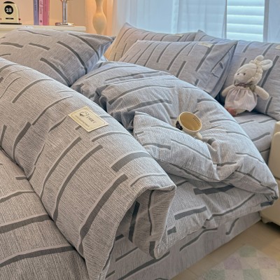 A类无印风纯棉磨毛四件套秋冬加厚床单被套全棉宿舍三件套床笠款 1套图4