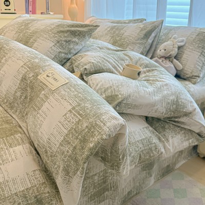 A类无印风纯棉磨毛四件套秋冬加厚床单被套全棉宿舍三件套床笠款 1套图3