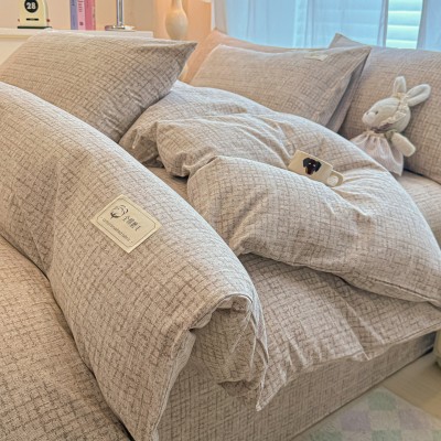 A类无印风纯棉磨毛四件套秋冬加厚床单被套全棉宿舍三件套床笠款 1套图2
