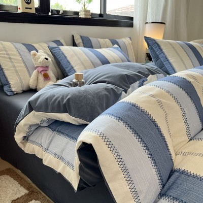 ins风纯棉磨毛四件套加厚保暖全棉三件套床单被套床上用品床笠款 1套图5