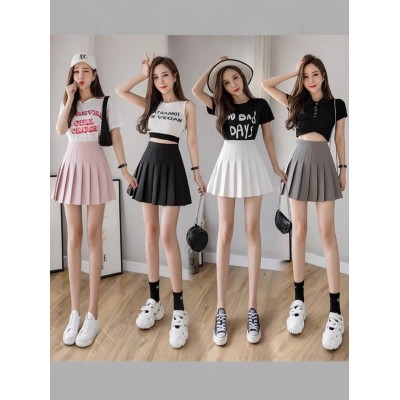 四季短裙女百褶裙JK制服裙子时尚半身裙(加长+安全裤+拉链+纽扣）