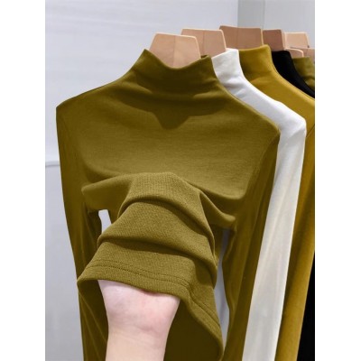 180克螺纹半高领打底衫女新款春秋冬时尚长袖t恤修身德绒内搭上衣图4