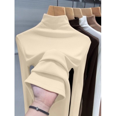 180克螺纹半高领打底衫女新款春秋冬时尚长袖t恤修身德绒内搭上衣图3